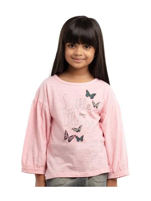 under fourteen only kids pink applique full sleeves top