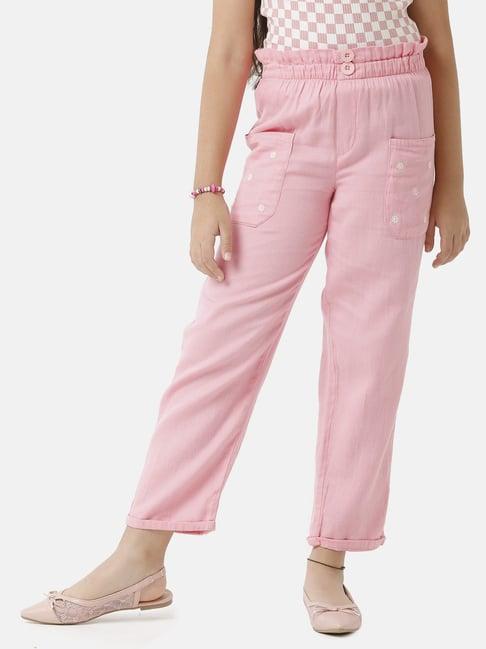 under fourteen only kids pink embroidered trousers