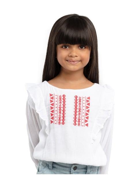 under fourteen only kids white & red embroidered full sleeves top