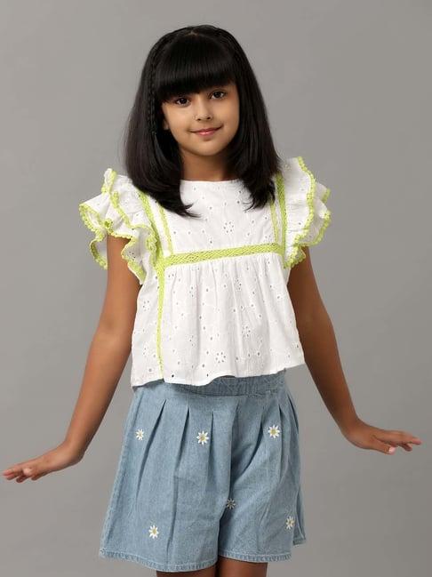 under fourteen only kids white cotton embroidered top