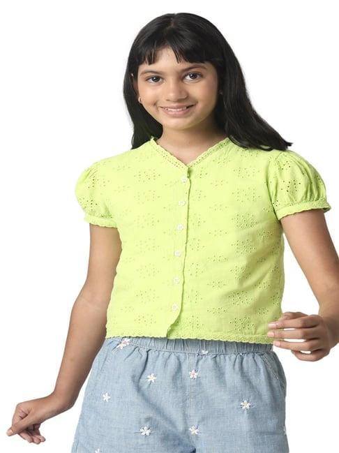 under fourteen only kids yellow self design crop top