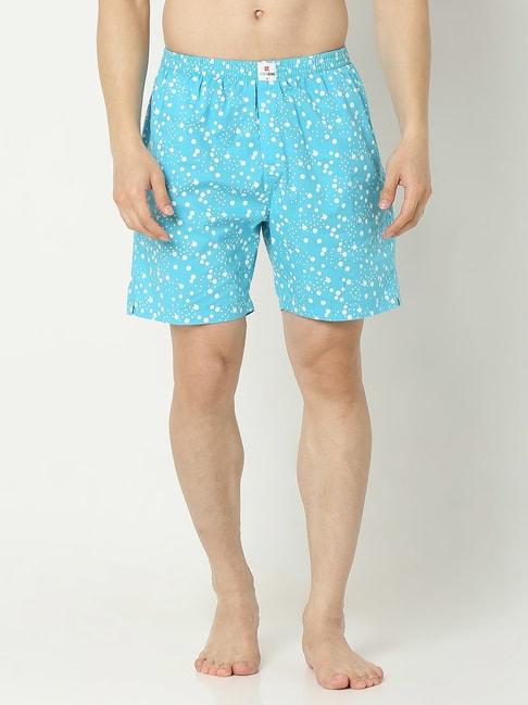 underjeans by spykar light blue premium cotton printed boxer shorts
