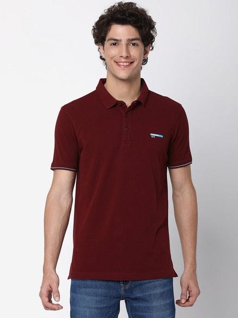 underjeans by spykar maroon regular fit polo t-shirt