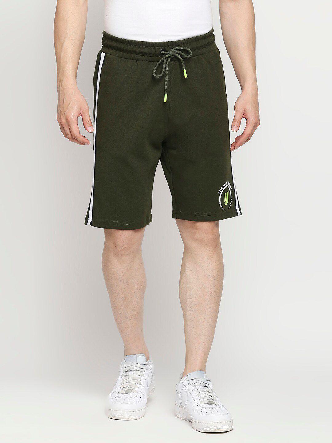 underjeans by spykar men green solid shorts