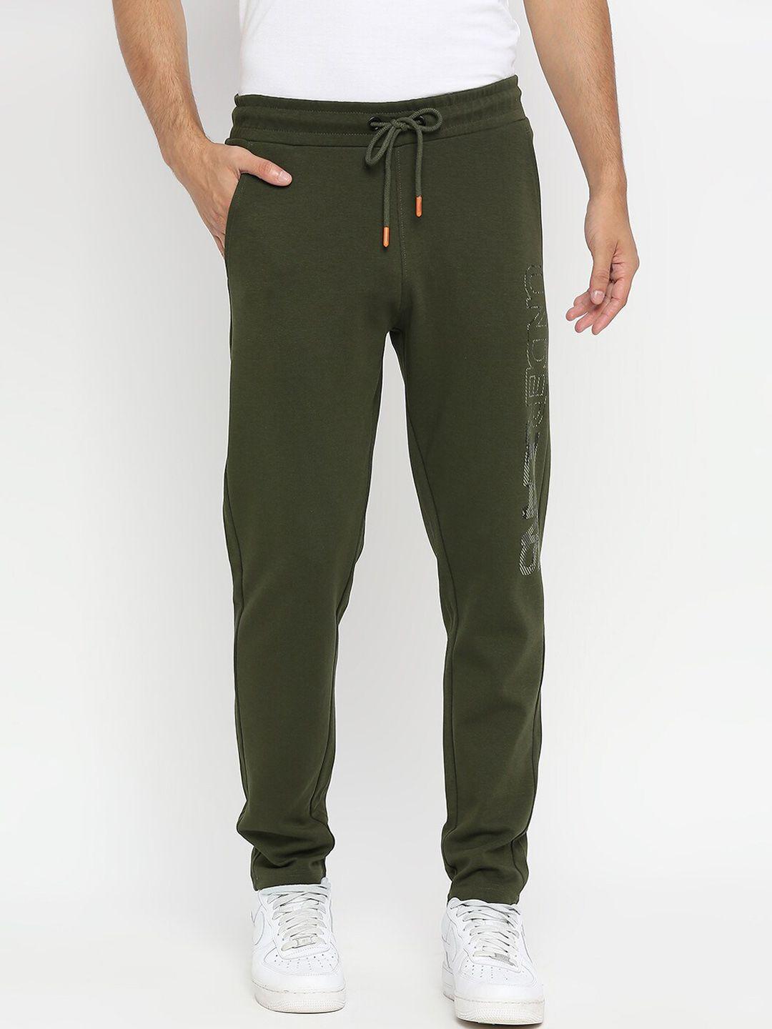 underjeans by spykar men olive green solid track pants
