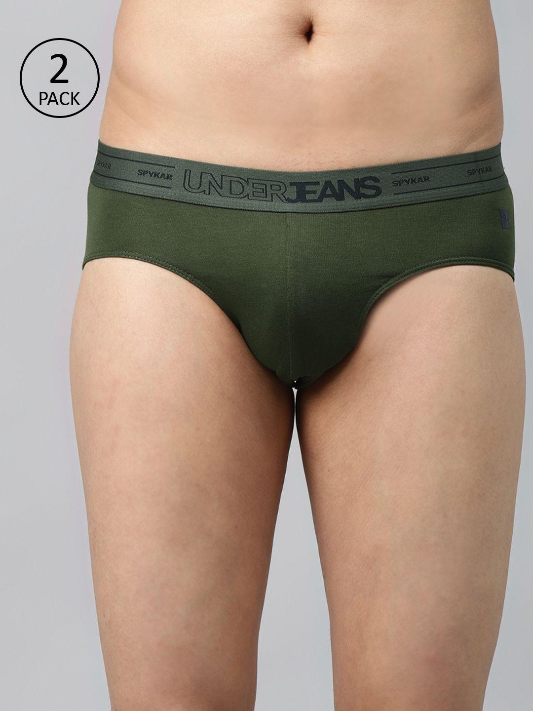 underjeans by spykar men pack of 2 olive green solid briefs 8907966428409