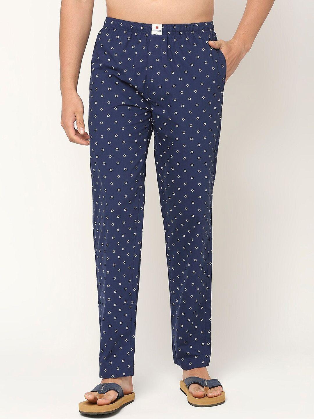 underjeans by spykar men printed cotton mid-rise straight lounge pants