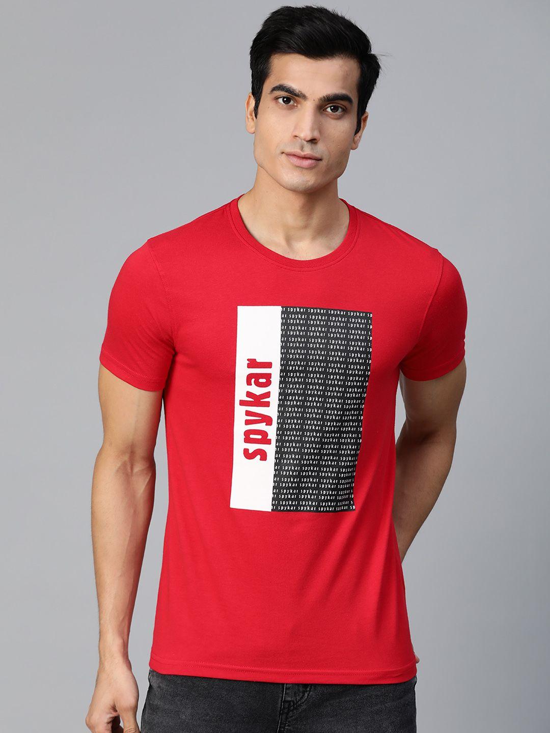 underjeans by spykar men red printed round neck t-shirt
