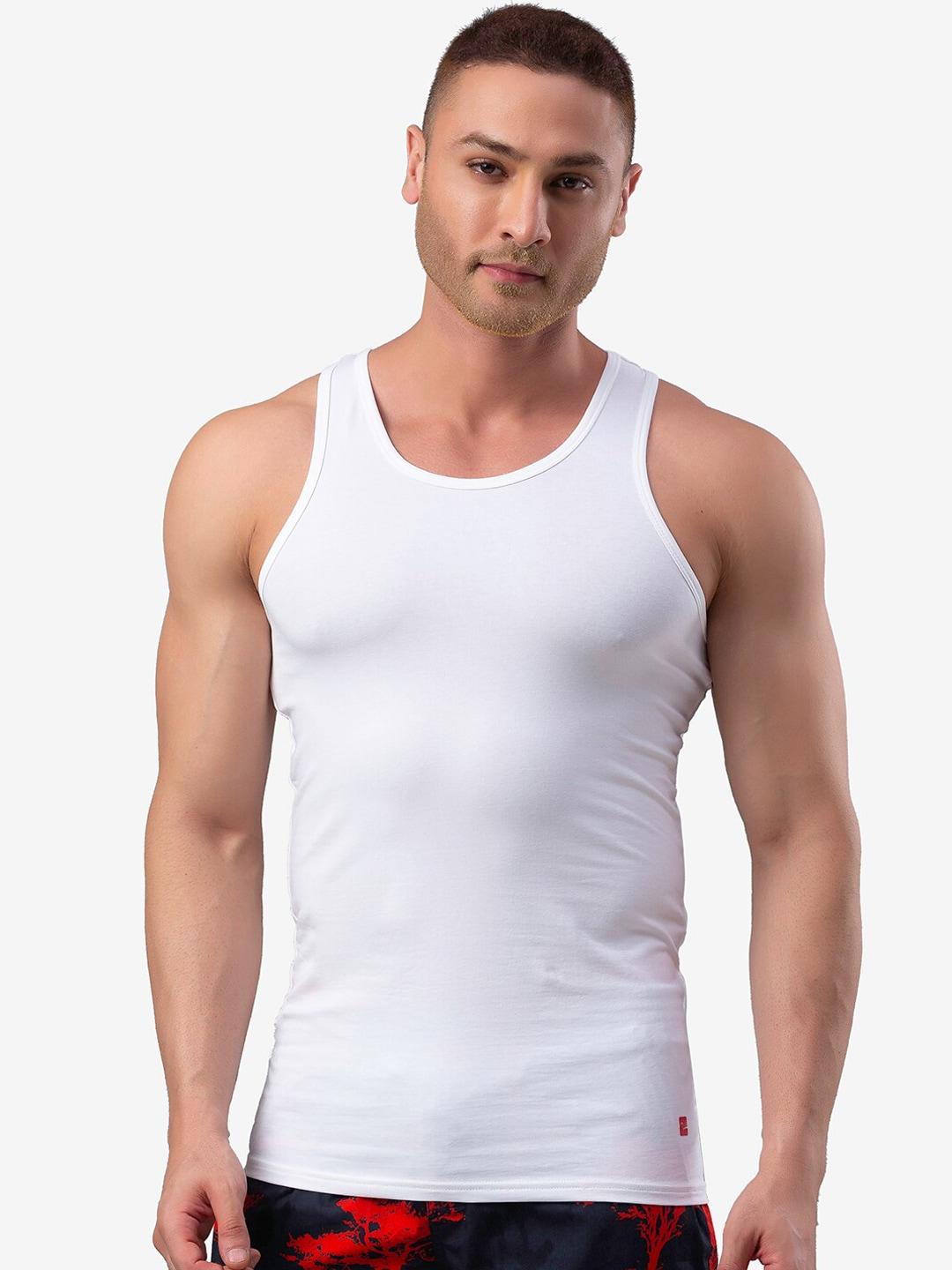 underjeans by spykar men white solid cotton innerwear vest ujmverpvs001white