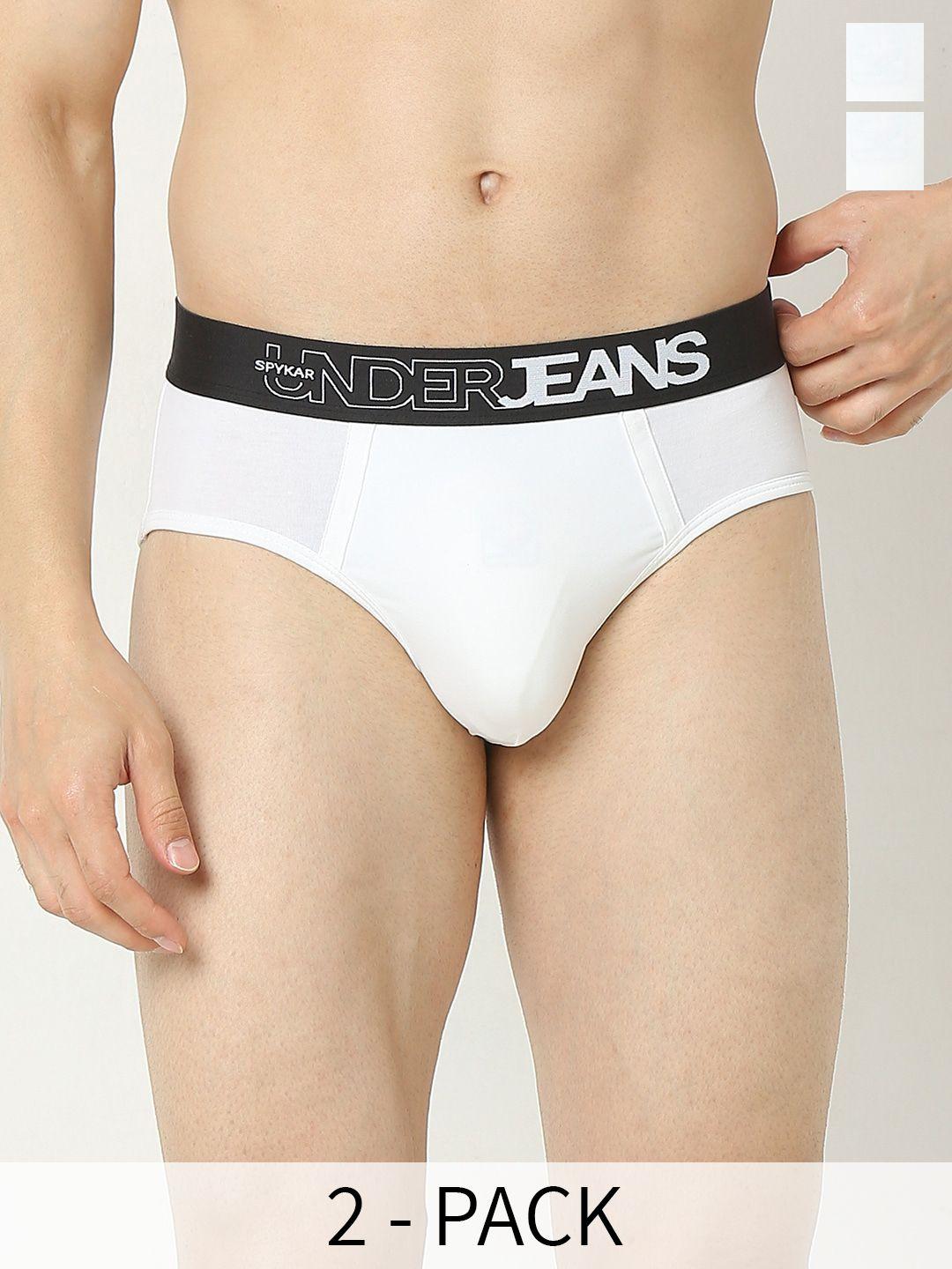 underjeans by spykar pack of 2 mid rise briefs ujnpbc055whitewhite