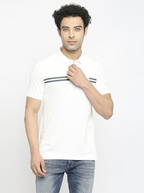 underjeans by spykar white regular fit printed polo t-shirt