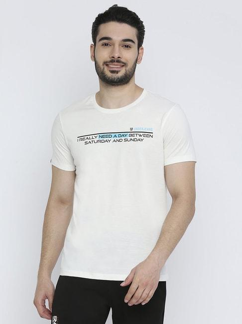 underjeans by spykar white regular fit printed t-shirt