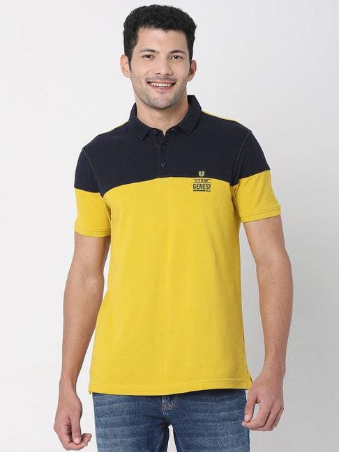 underjeans by spykar yellow & navy regular fit polo t-shirt