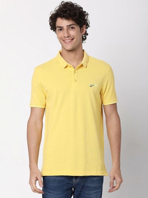 underjeans by spykar yellow regular fit polo t-shirt