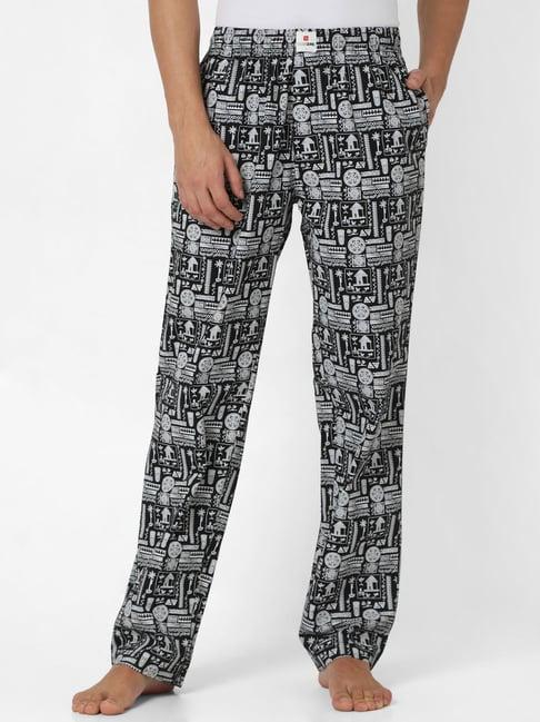 underjeans by spykar black & white printed pyjamas