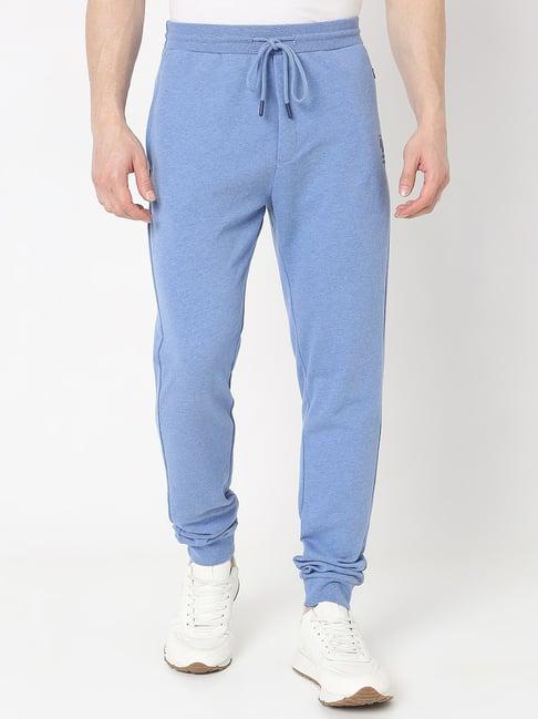 underjeans by spykar blue melange regular fit cotton lounge pants