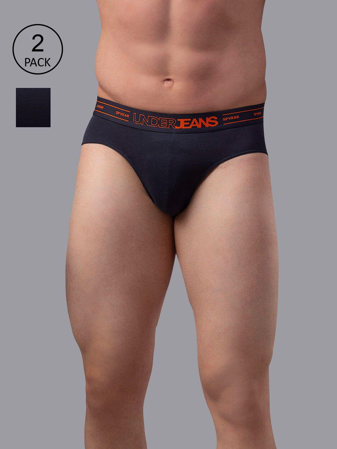 underjeans by spykar grey pack of 2 charcoal grey solid cotton blend briefs