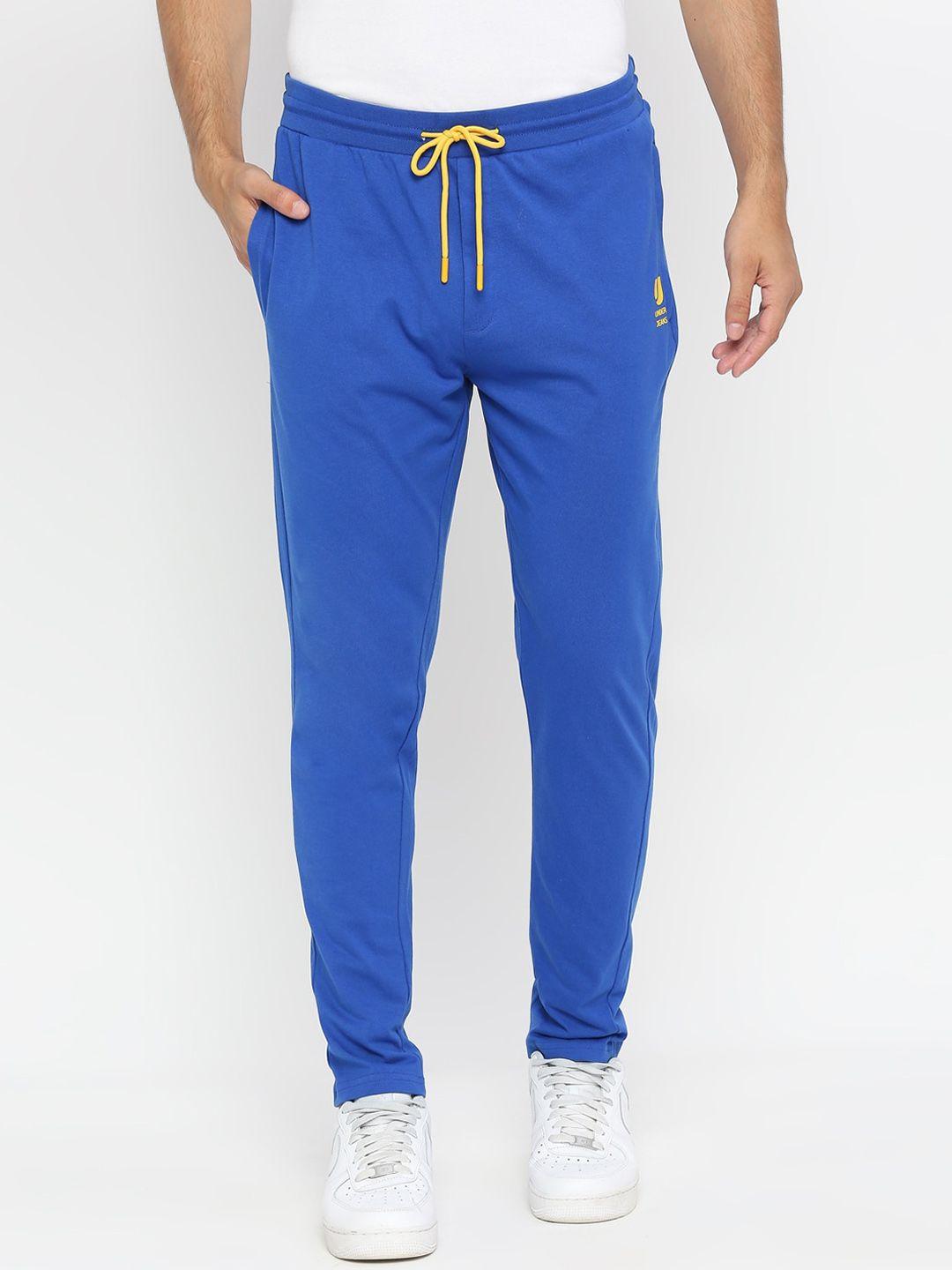 underjeans by spykar men blue solid cotton track pants