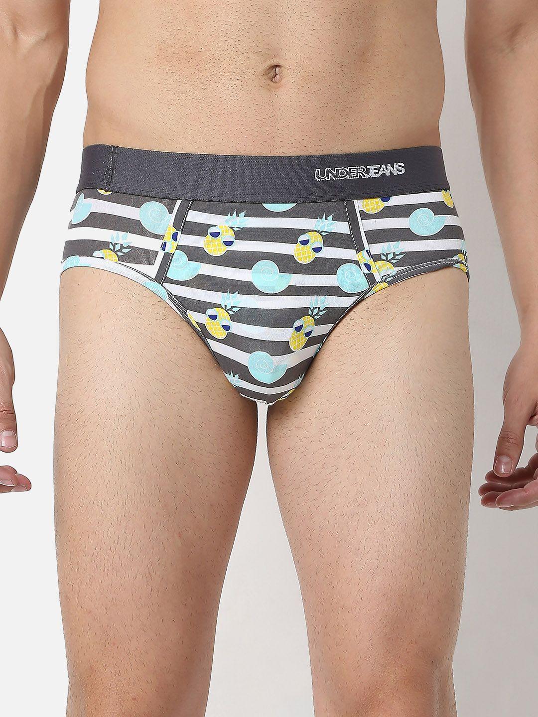 underjeans by spykar men grey & white printed basic cotton briefs ujnpbs047whitedkgrey