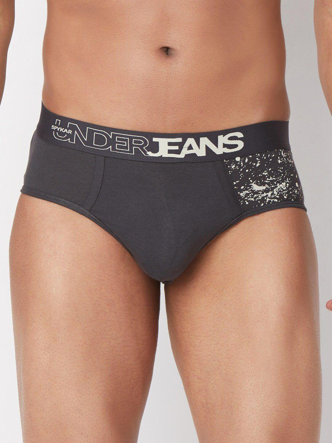 underjeans by spykar men grey printed basic briefs