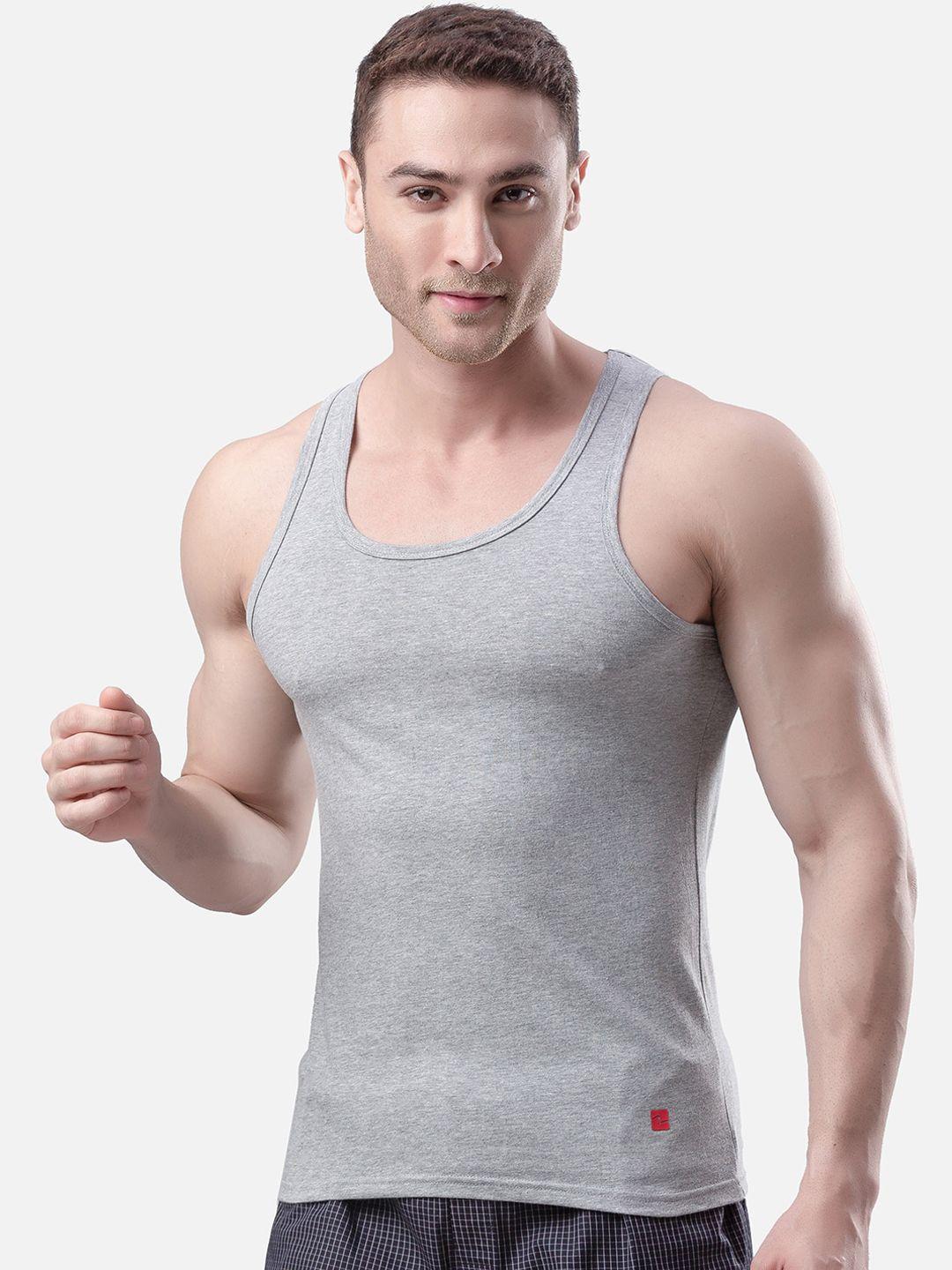 underjeans by spykar men grey solid cotton blend innerwear vest