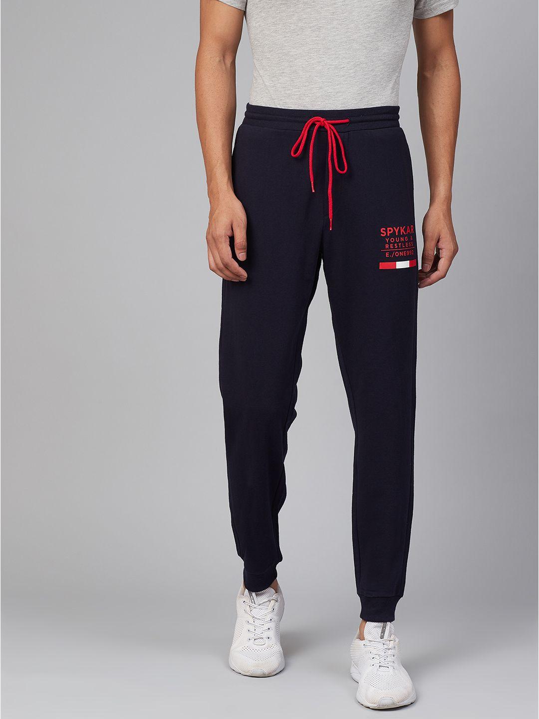 underjeans by spykar men navy blue printed detail joggers