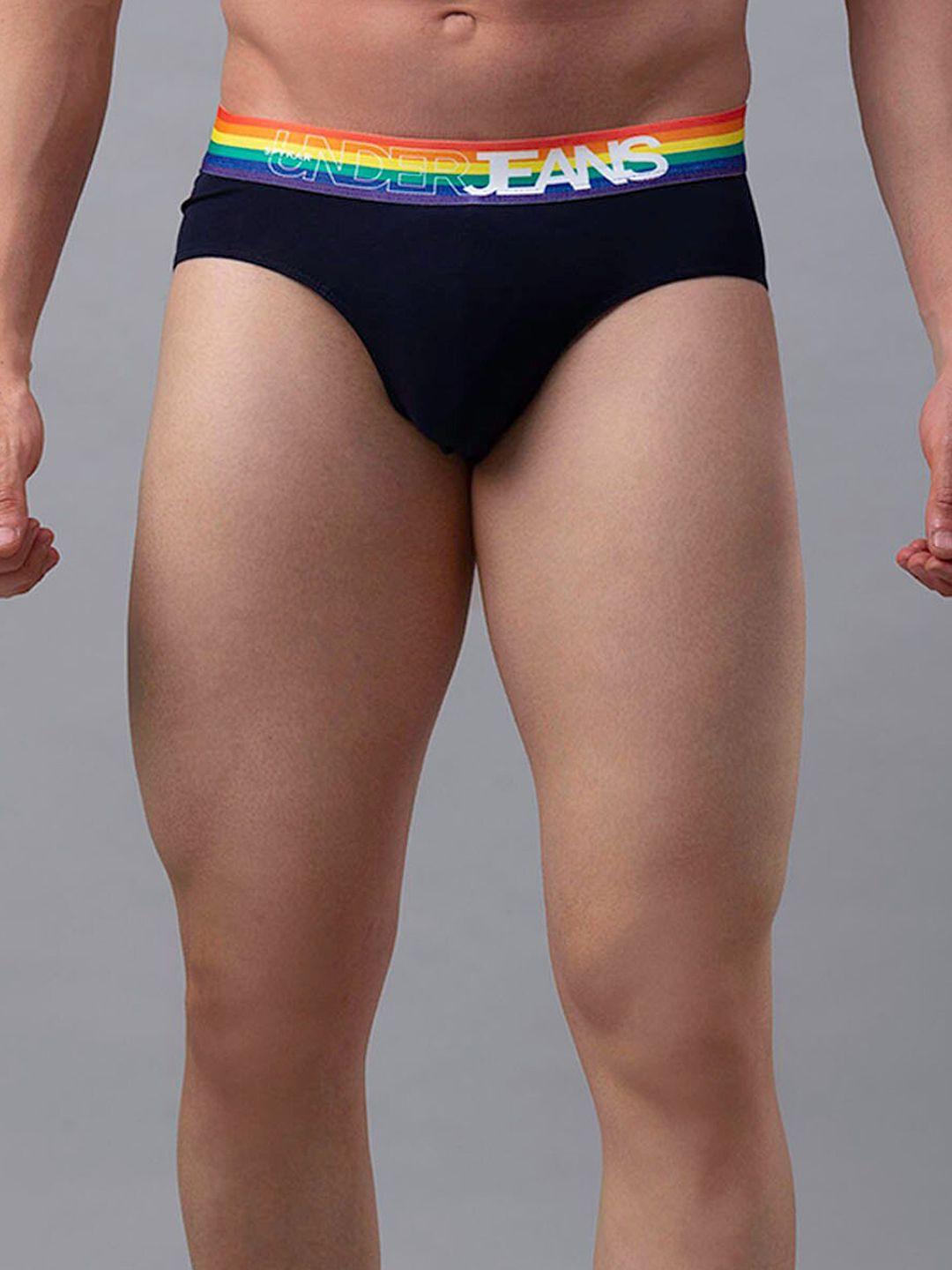 underjeans by spykar men navy blue solid basic brief