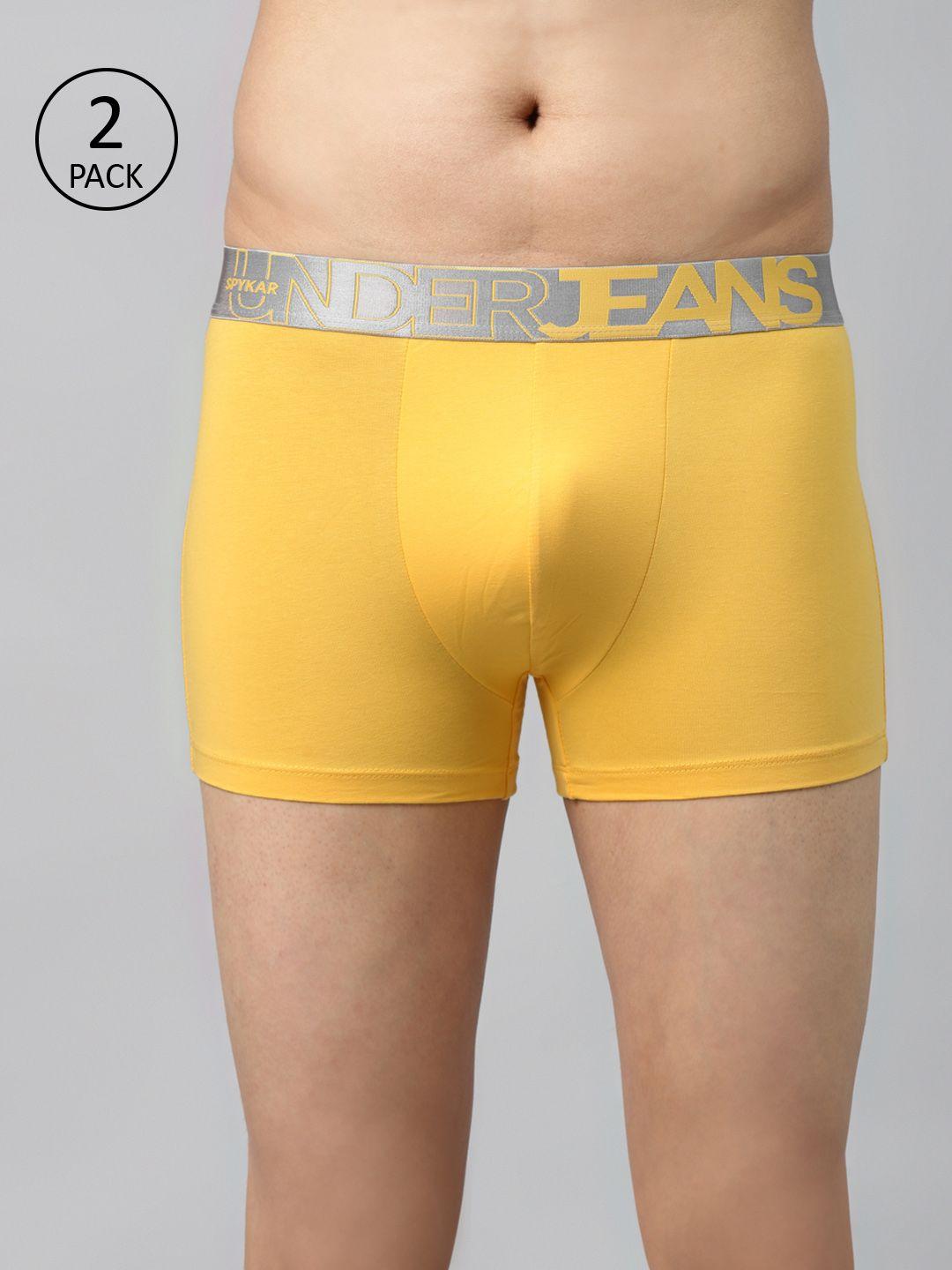 underjeans by spykar men pack of 2 mustard yellow solid trunks 8907966432703