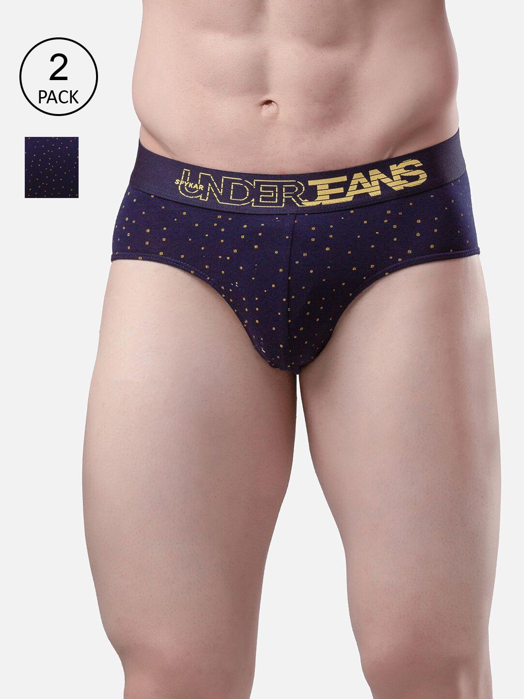 underjeans by spykar men pack of 2 navy blue & yellow printed basic briefs-ujmbrpbc041