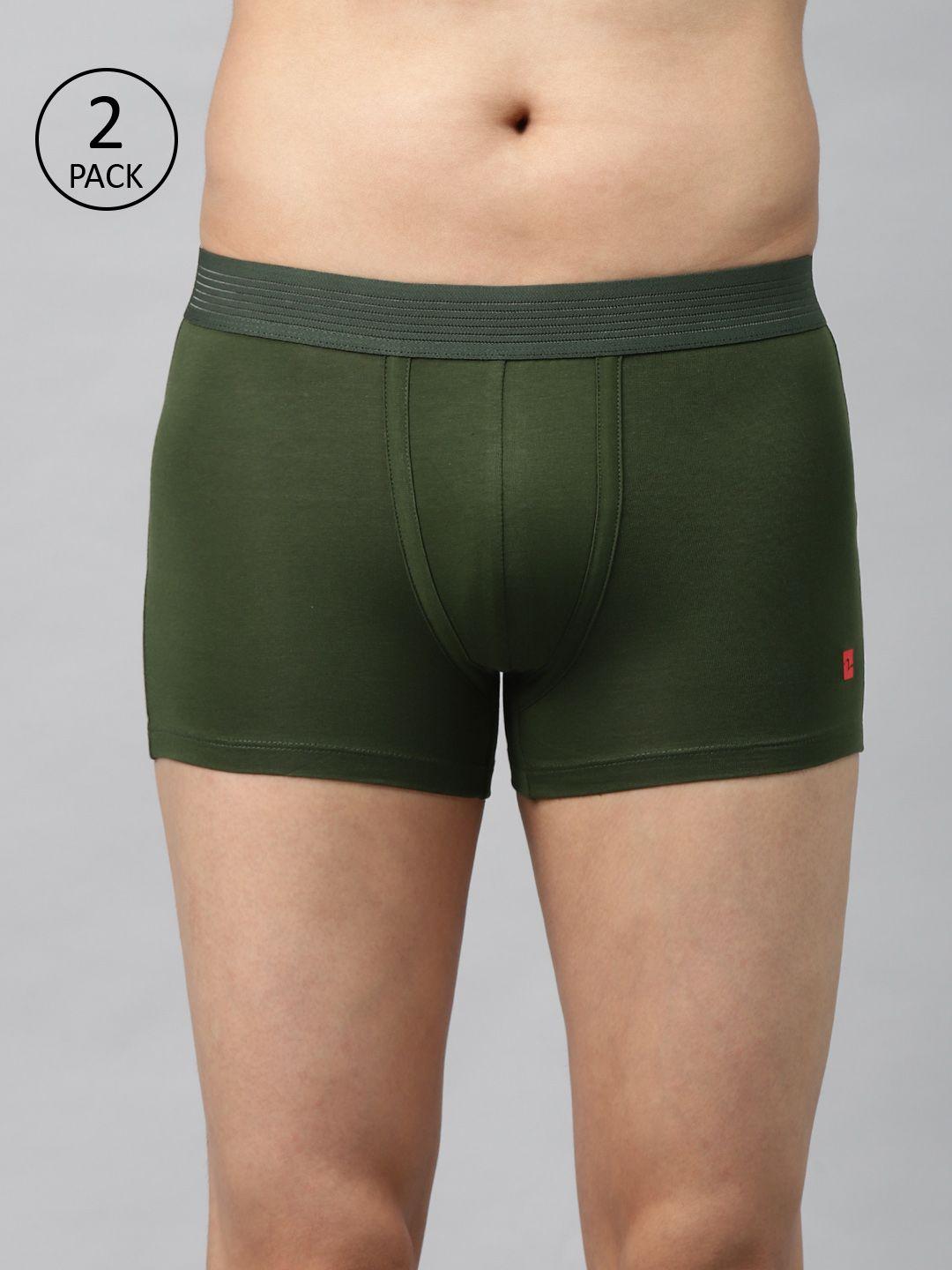 underjeans by spykar men pack of 2 olive green solid trunks 8907966458482