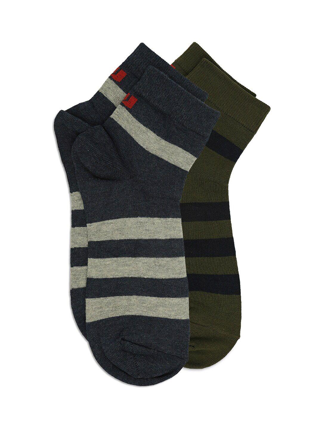 underjeans by spykar men pack of 2 striped cotton ankle-length socks