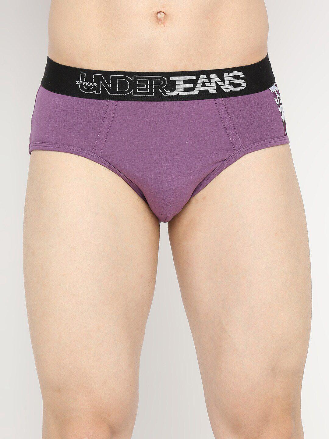 underjeans by spykar men purple solid basic brief