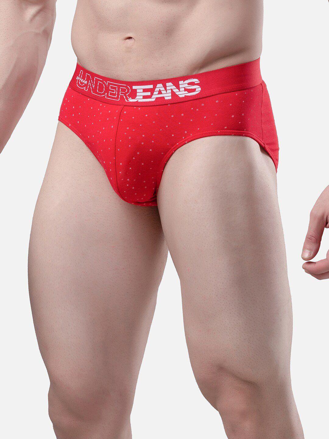 underjeans by spykar men red & white printed cotton basic briefs ujmbrpbs033red