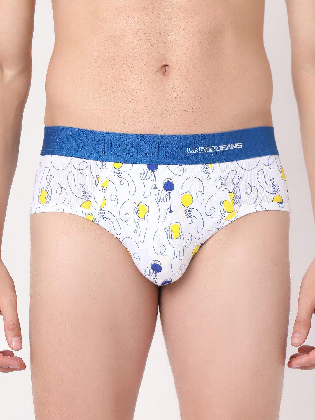 underjeans by spykar men white & blue printed basic briefs