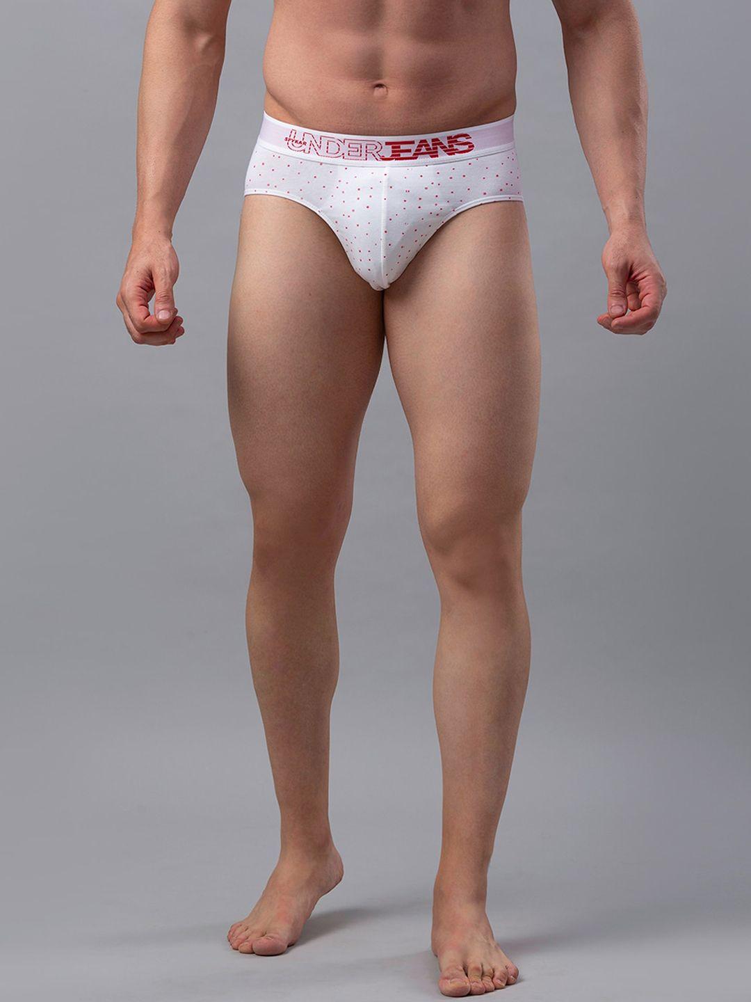 underjeans by spykar men white & pink printed basic briefs