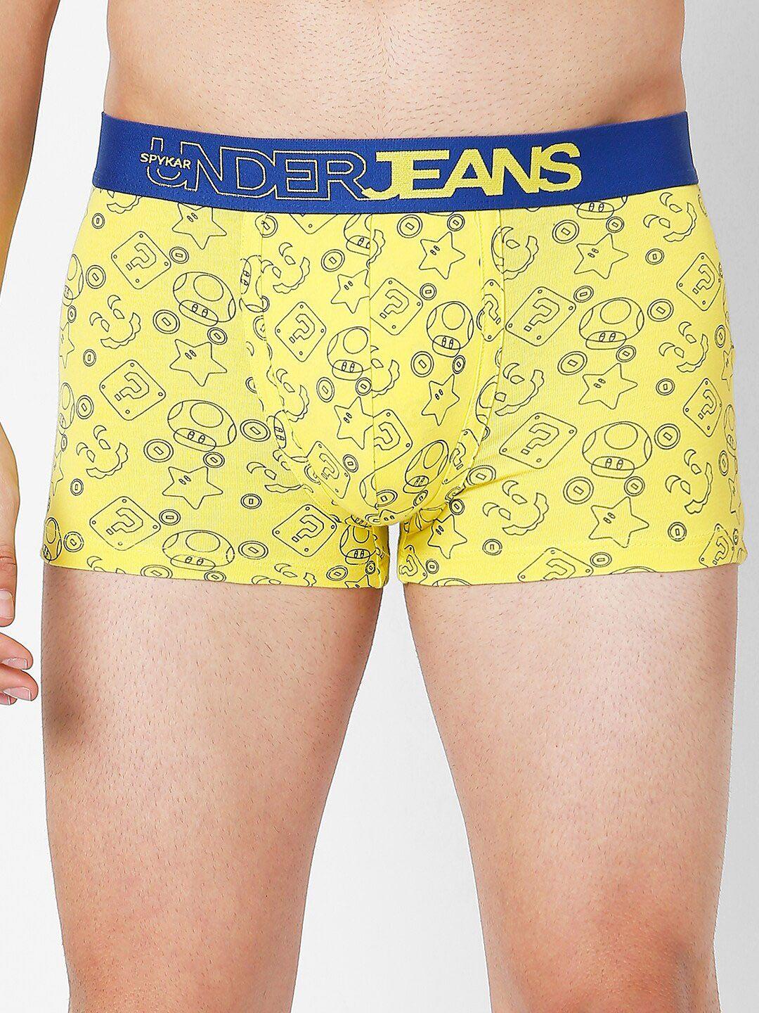 underjeans by spykar men yellow & blue printed short trunkujnpts050yellowdkblue