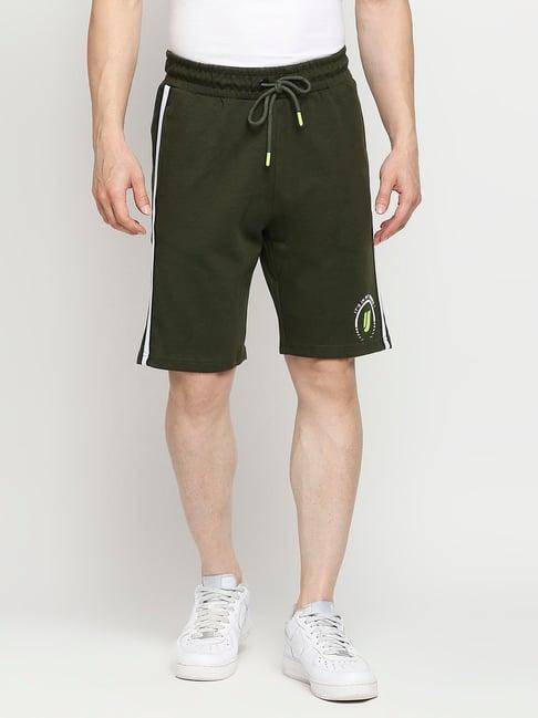 underjeans by spykar olive green cotton regular fit shorts