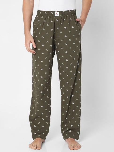 underjeans by spykar olive printed pyjamas