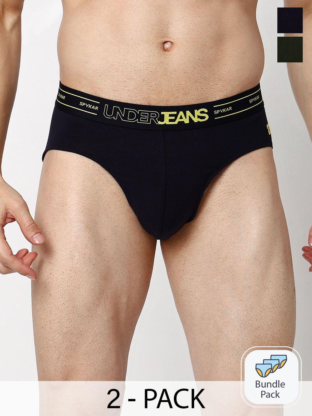 underjeans by spykar pack of 2 mid-rise basic briefs ujntpbc005navyolive