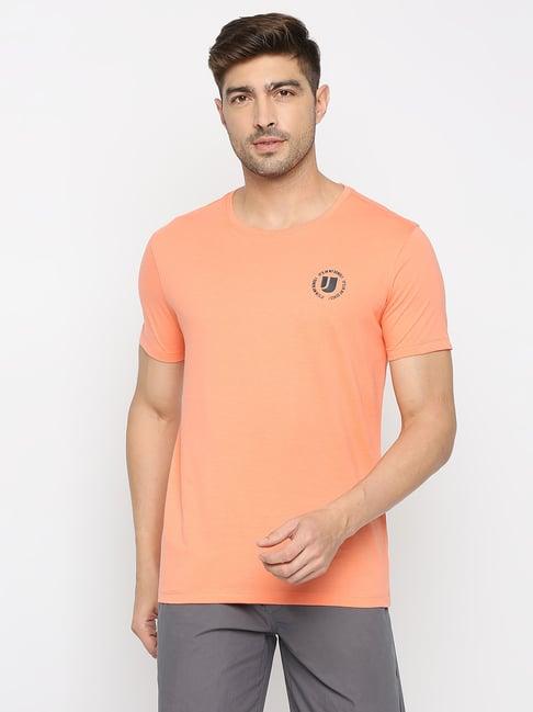 underjeans by spykar peach regular fit t-shirt