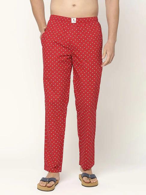 underjeans by spykar red printed nightwear pyjamas