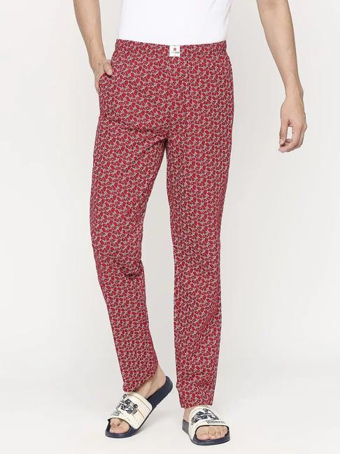 underjeans by spykar red regular fit printed trackpants