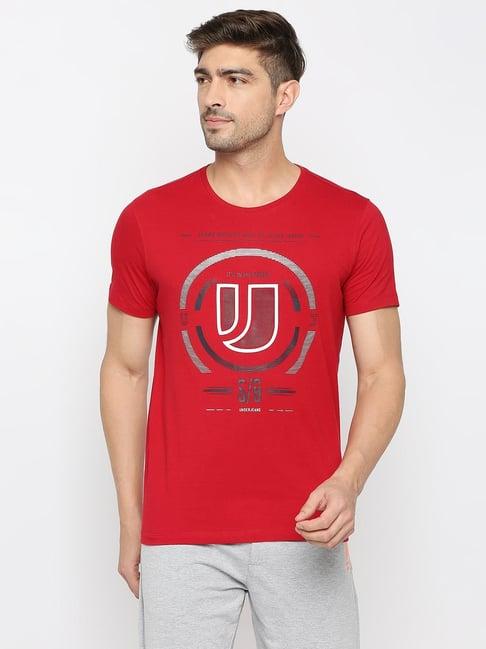 underjeans by spykar red regular fit t-shirt