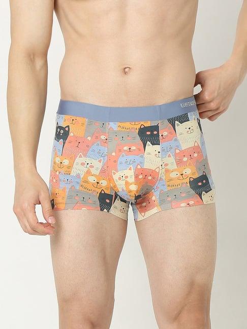 underjeans by spykar super premium bonded elastic orange printed trunks