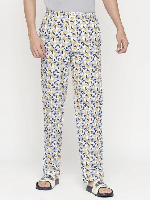 underjeans by spykar yellow & blue regular fit printed trackpants