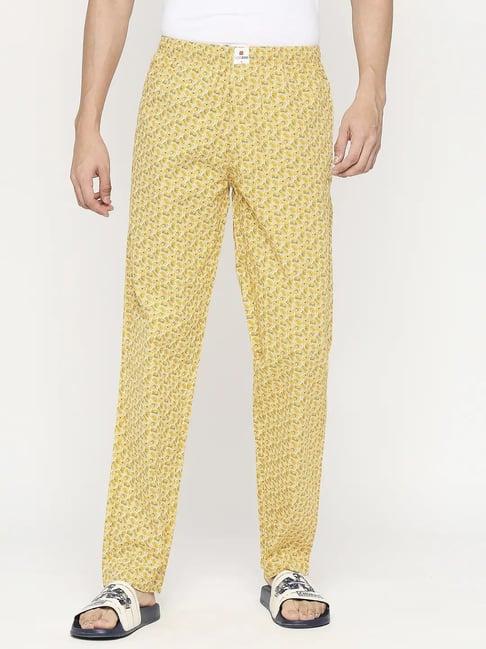 underjeans by spykar yellow regular fit printed trackpants