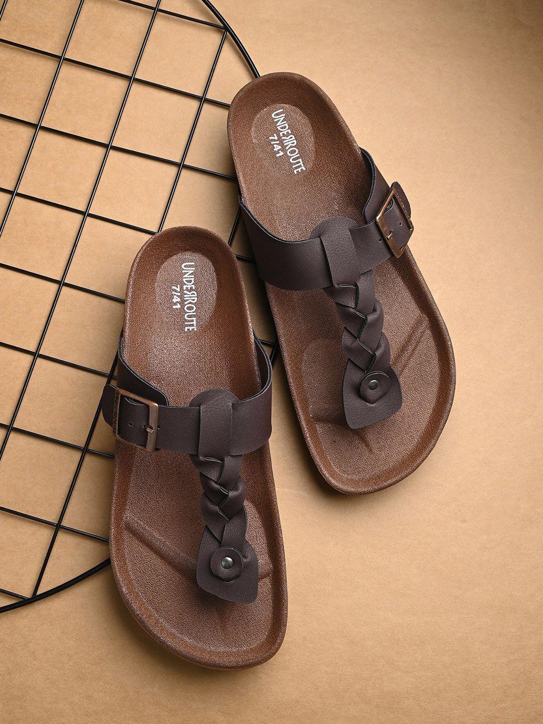 underroute men braided comfort sandals with buckle detail