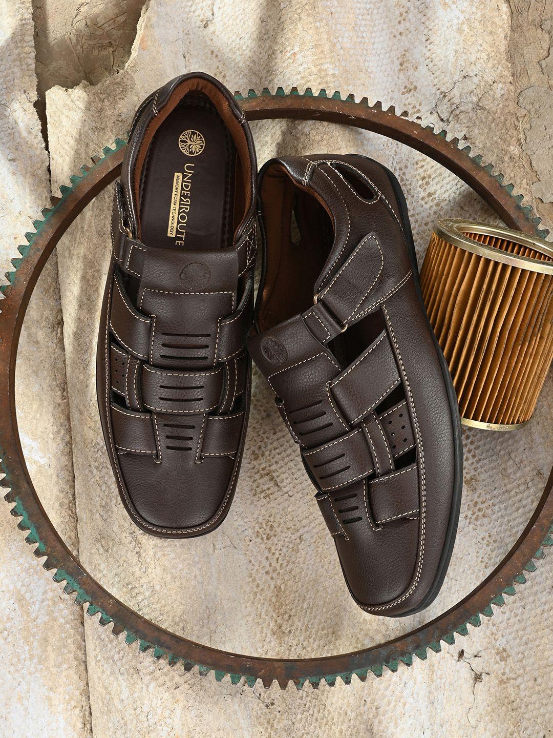 underroute men brown pu shoe-style sandals
