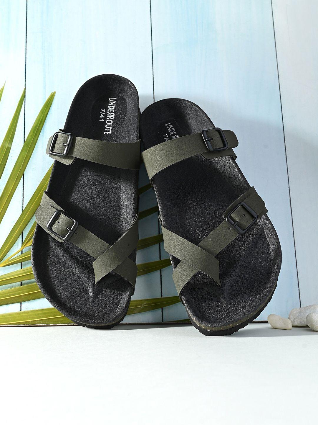underroute men one toe two strap comfort sandals with buckle detail