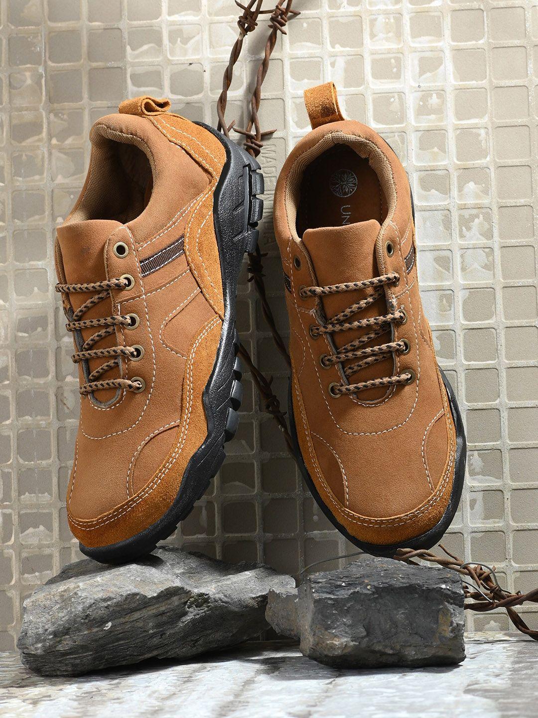 underroute men tan leather trekking non-marking shoes